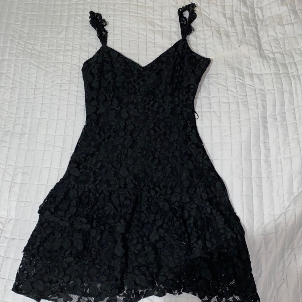 Black Floral Mini Dress with Ruffled Straps